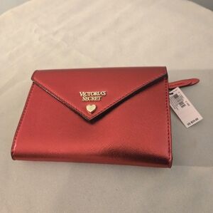 Victoria's Secret RED Jewel Metallic Envelope PouchWallet Snap Closure NWT